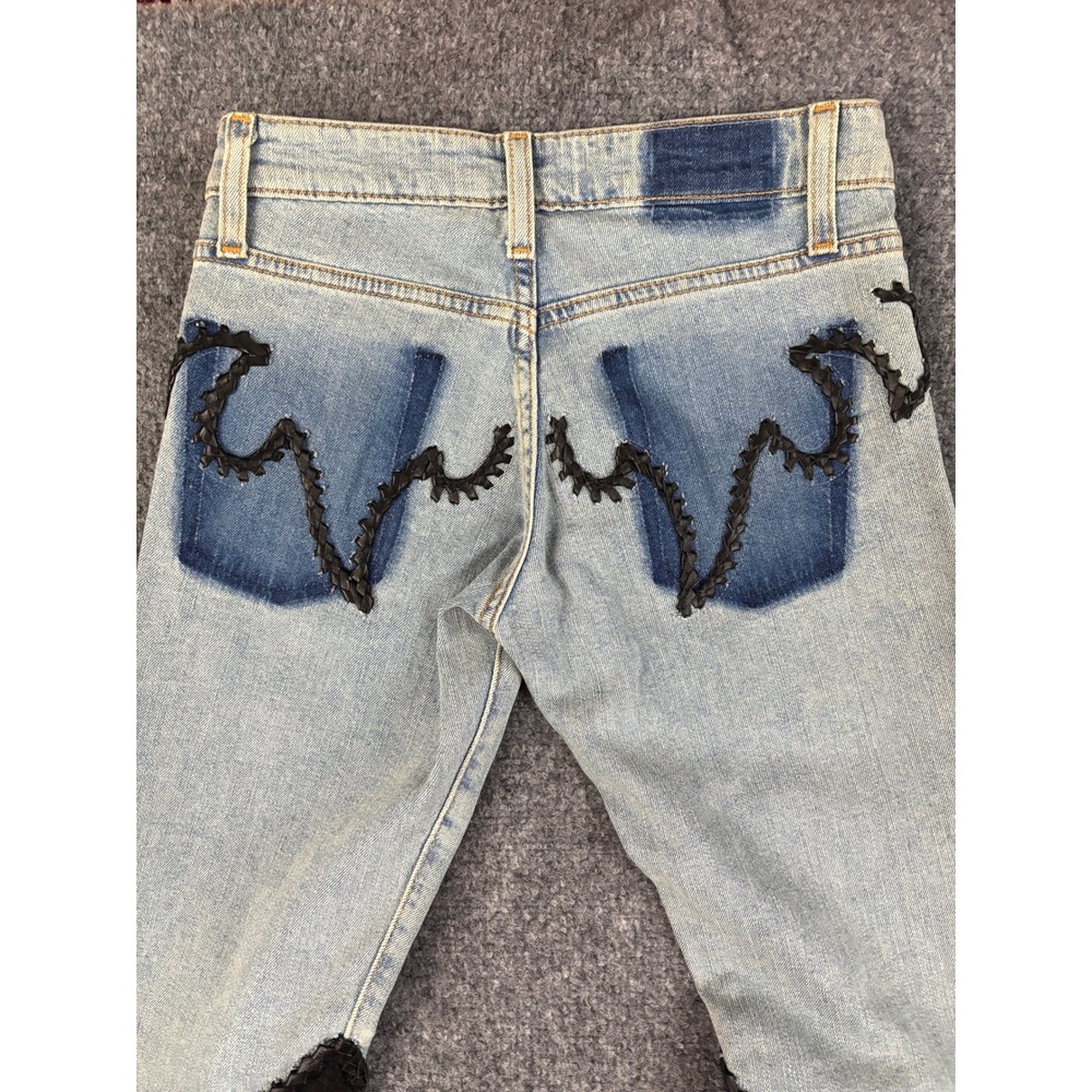 Michelle Julene Couture Upcycled Denim Jeans Leather Applique Western 26 - Picture 4 of 16